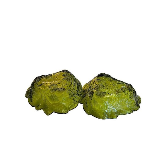 Vintage Loganberry Olive Green Dish Indiana Glass Co. Bowl Candy Dish Set of 2 - Picture 4 of 10